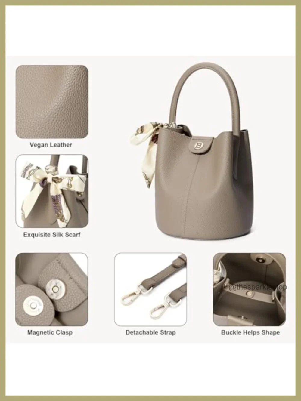 Small Vegan Leather Bucket Crossbody Bag with Removable Strap